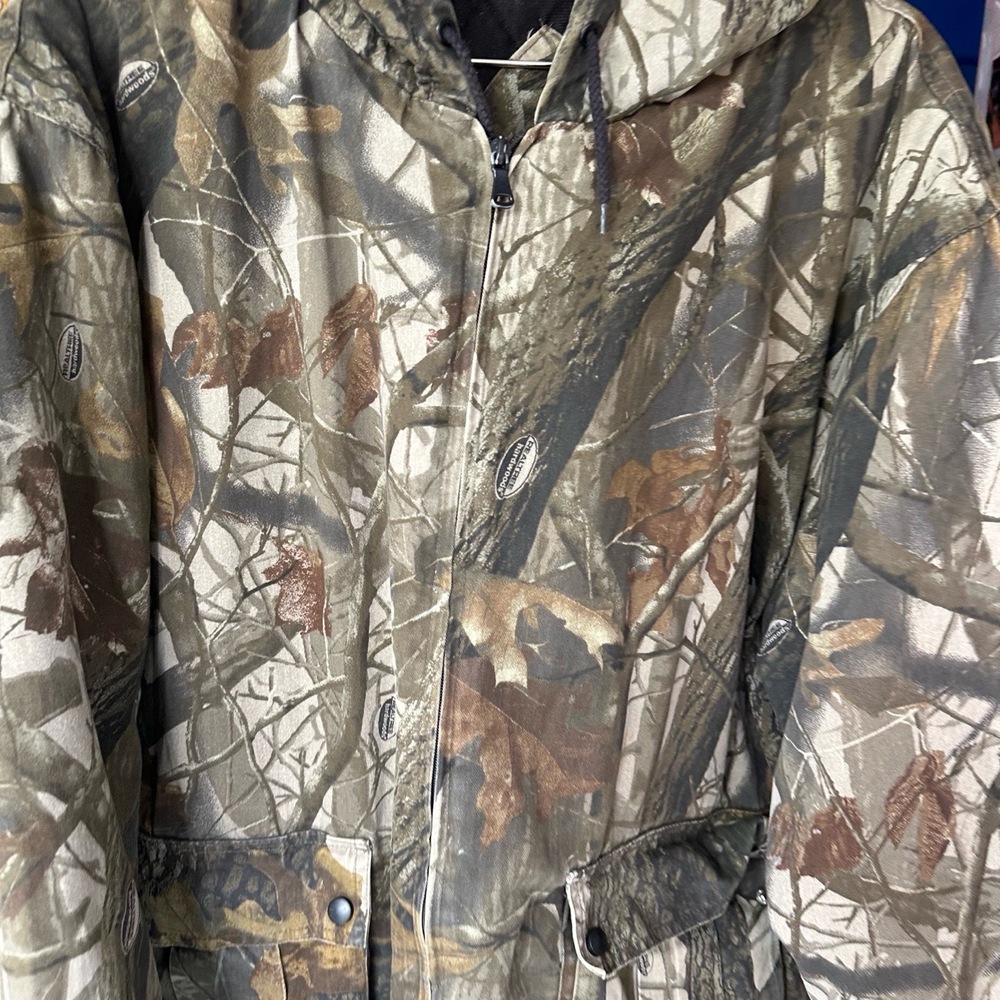 Camouflage Print Hooded Elastic Cuffs Front Pockets Hunting Jacket Extra Large - Picture 2 of 6